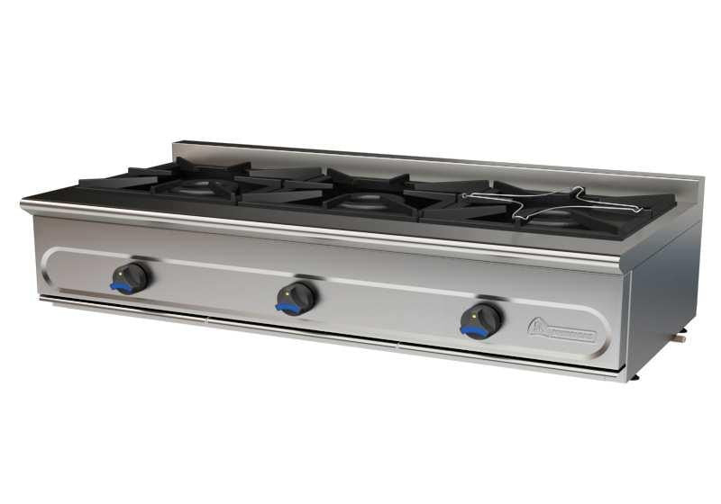 COCINA A GAS DE SOBREMESA FONDO 55CM - PM-1200/3E-COCINA DE 3 FUEGOS DIMENSIONES: 1200X550X290 mm