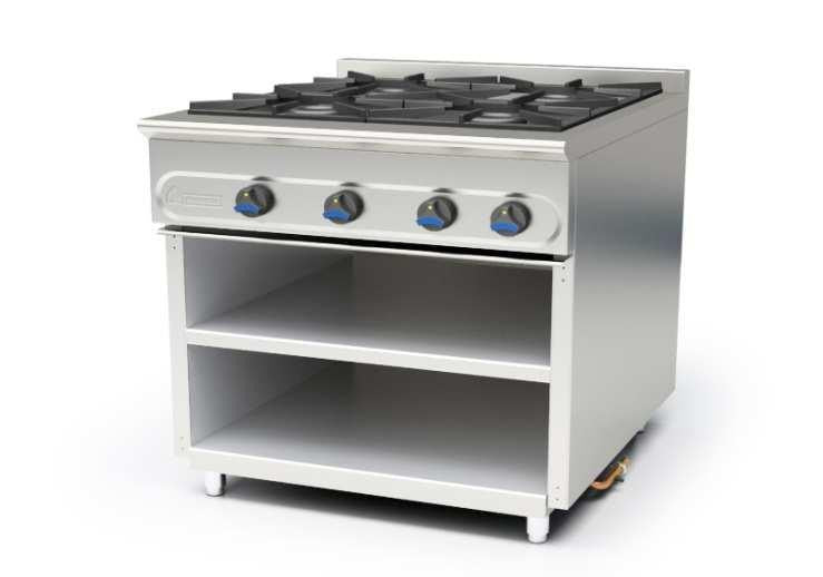COCINA A GAS CON MUEBLE FONDO 900 - M-900/4EE-COCINA DE 4 FUEGOS SIN HORNO DIMENSIONES: 825X900X850 mm