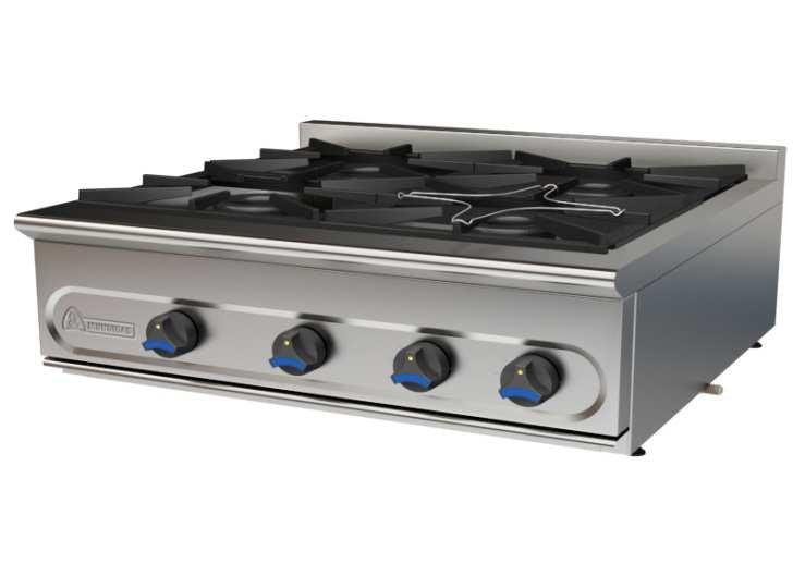 COCINA A GAS DE SOBREMESA FONDO 750 MUNDIGAS - PM-900/4E-COCINA DE 4 FUEGOS ENCIMERA DIMENSIONES: 825X750X290 mm