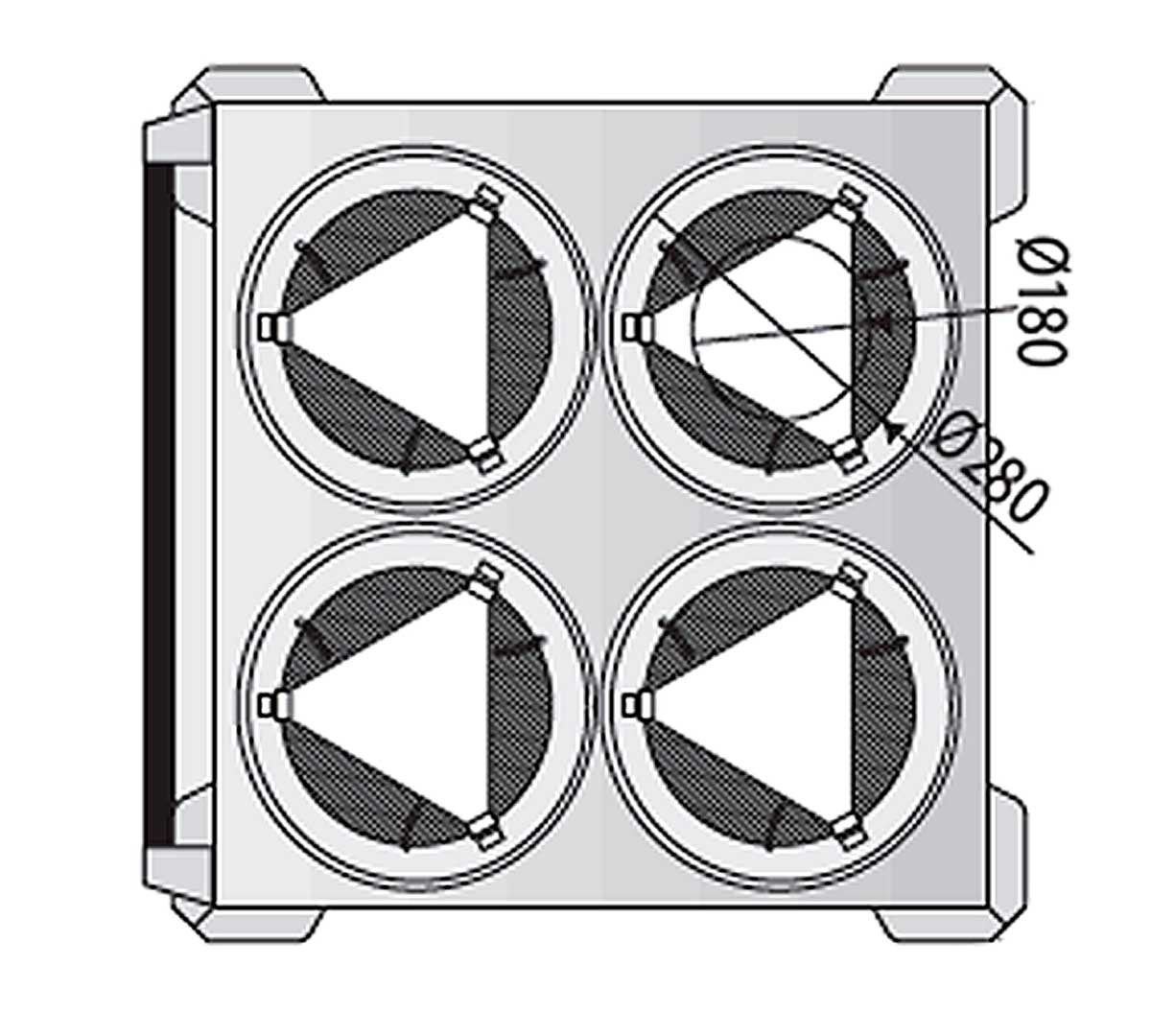 Edenox Carro Caliente Dispensador de Platos - CPC4-28 - Capacidad 180 Platos de Ø 18 a 28 cm 4 Columnas, 90 x 90 x 89,5 cm