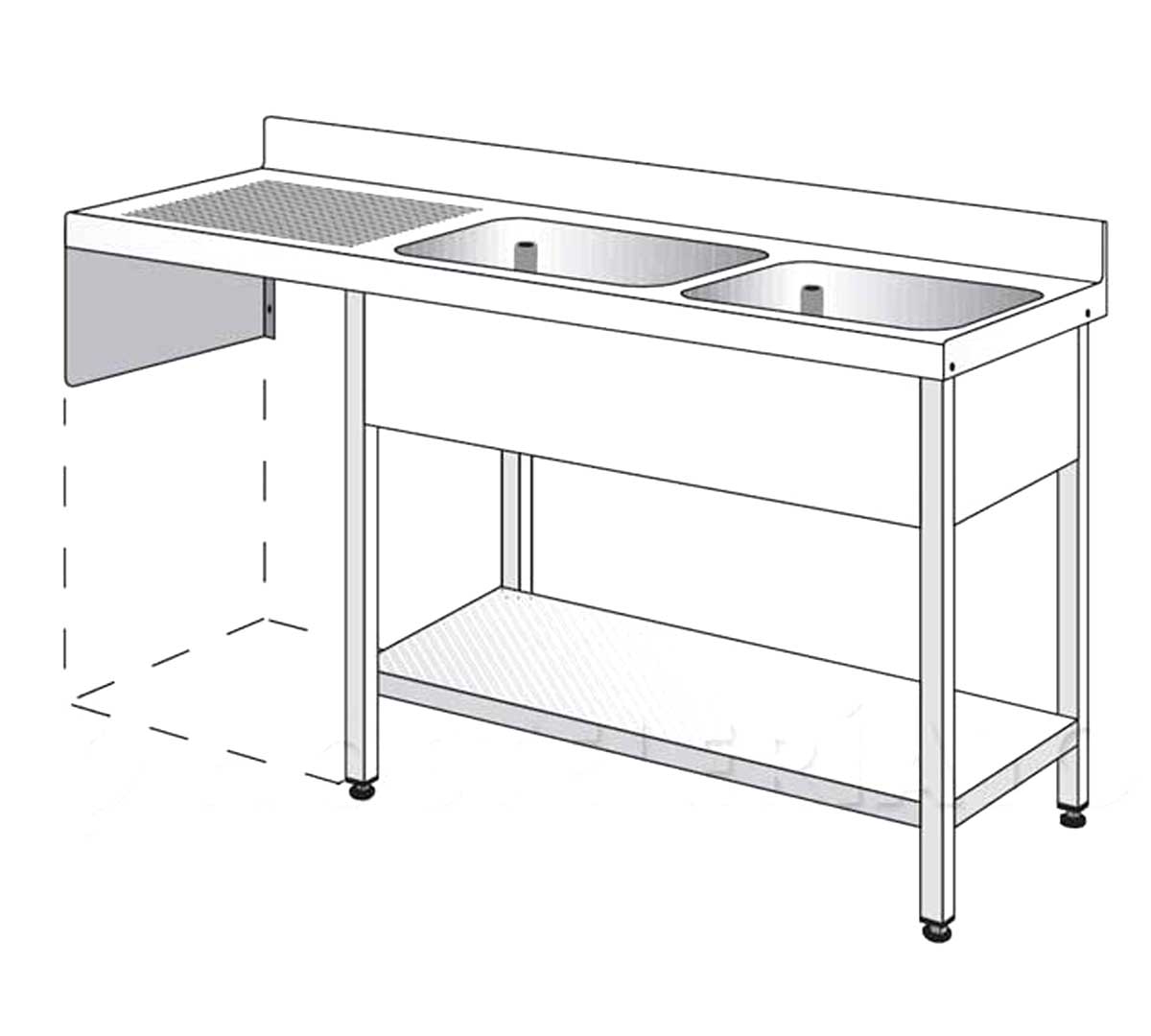 Edenox Fregadero Gama 500 con Estante y Espacio Lavavasos - EDENOX, 135 x 50 x 85,5 cm Escurridor a la derecha 2 Cubas 34 x 36,5 x 15 cm