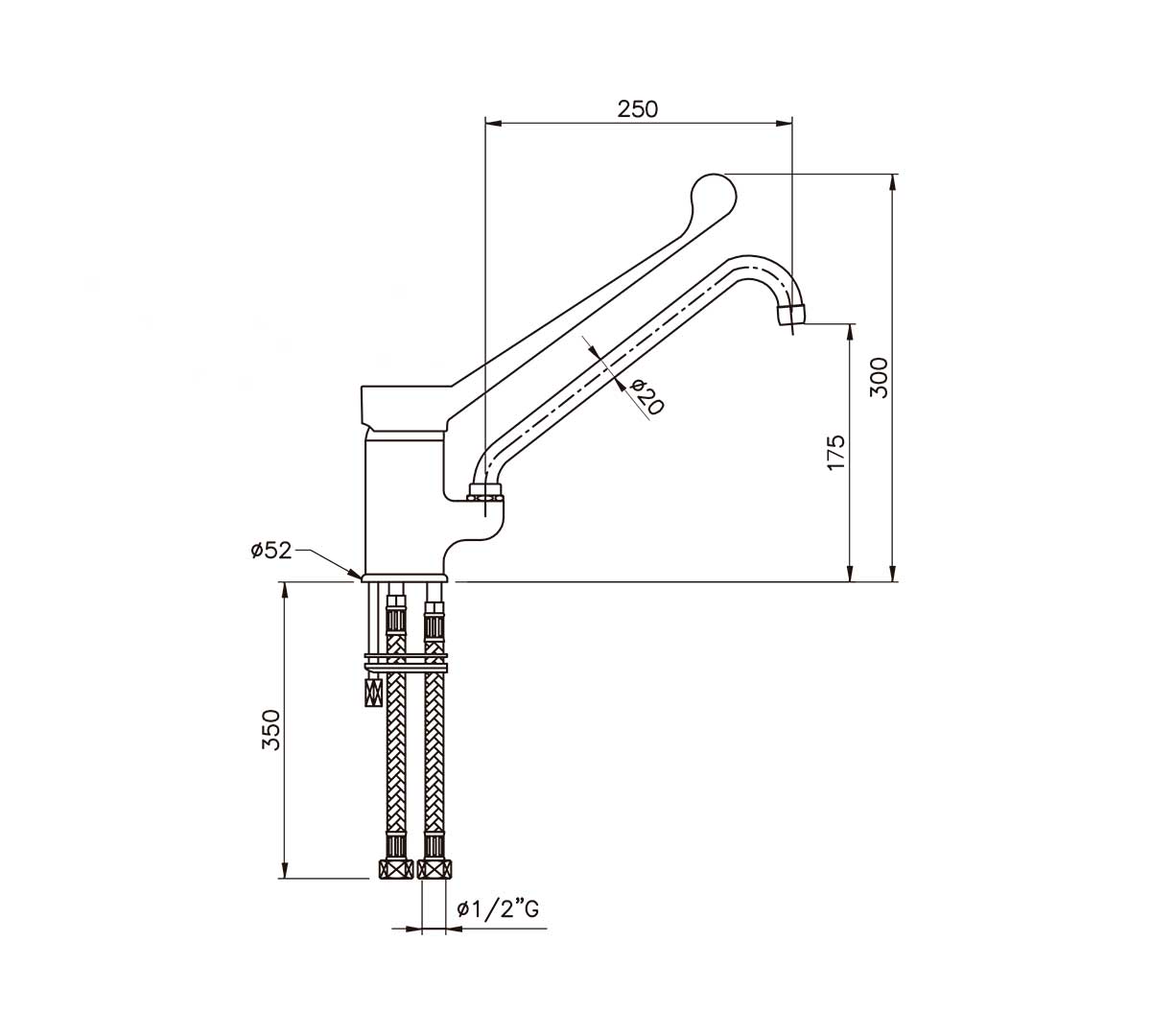 Edenox Grifo Monomando GM Palanca Larga - EDENOX, Caño 25 cm