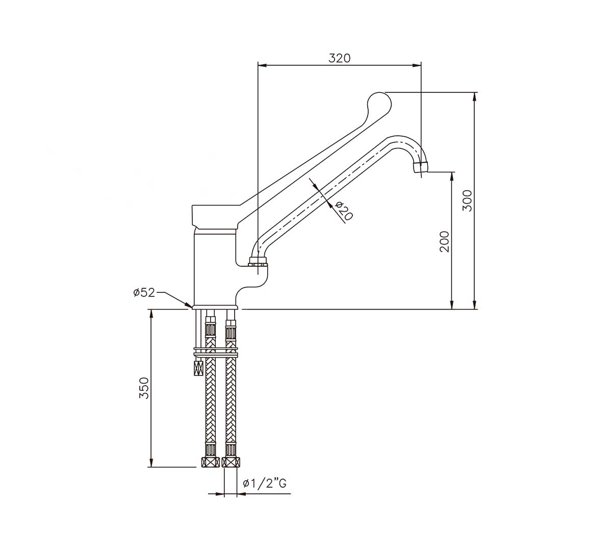 Edenox Grifo Monomando GM Palanca Larga - EDENOX, Caño 30 cm