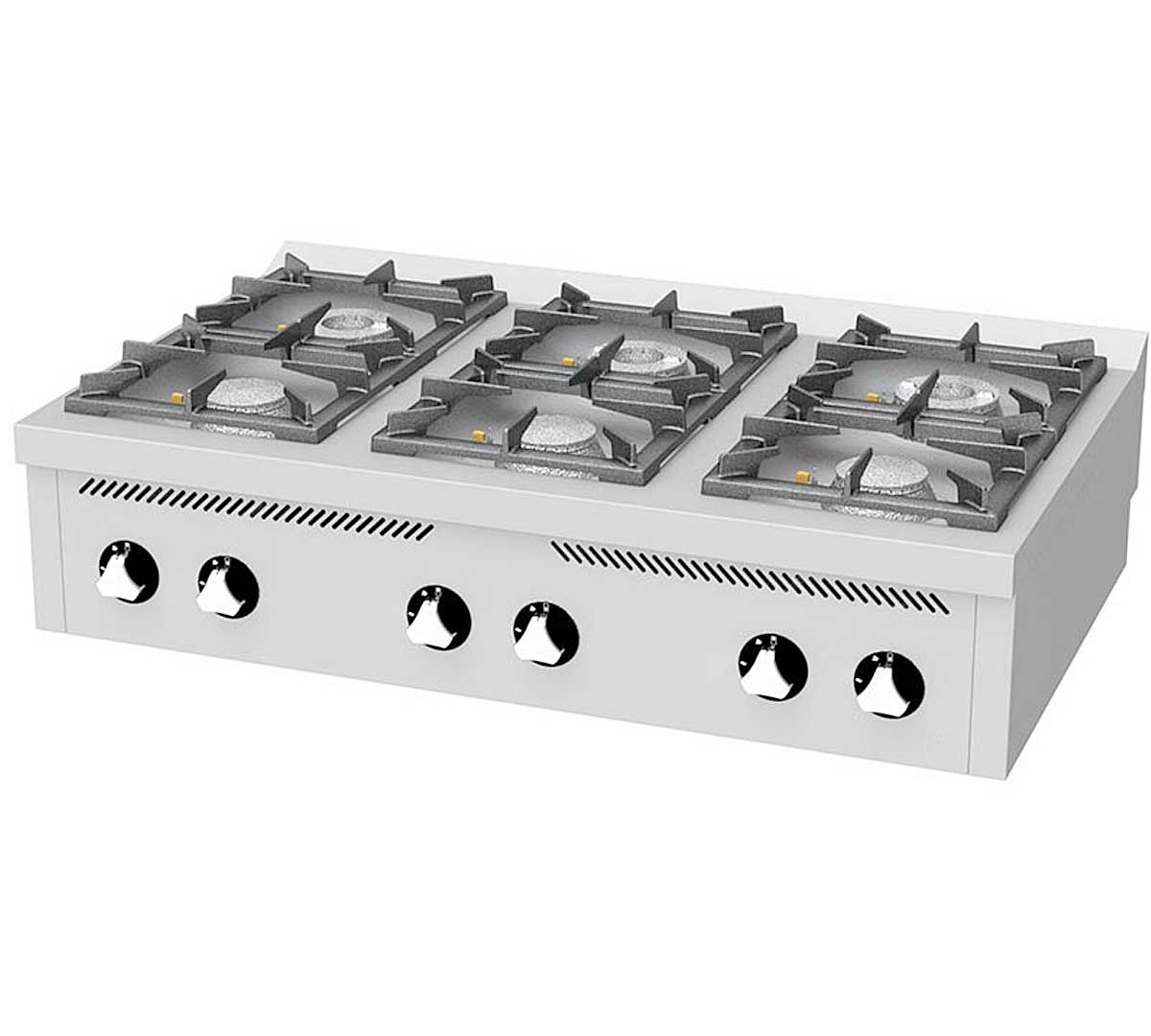 Fainca HR Cocina Serie 750 C Sobremesa Gas - HR, C6F750S - 6 Fogones Potencia 3x8,5 + 3x6,8 kW