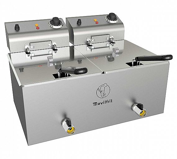 Freidoras Movilfrit FA Dobles y Simples - Capacidad: FA10+10 Cesta: 210x235x110mm Potencia: 4+4kw Medidas: 530x425x225mm Peso: 13 kg