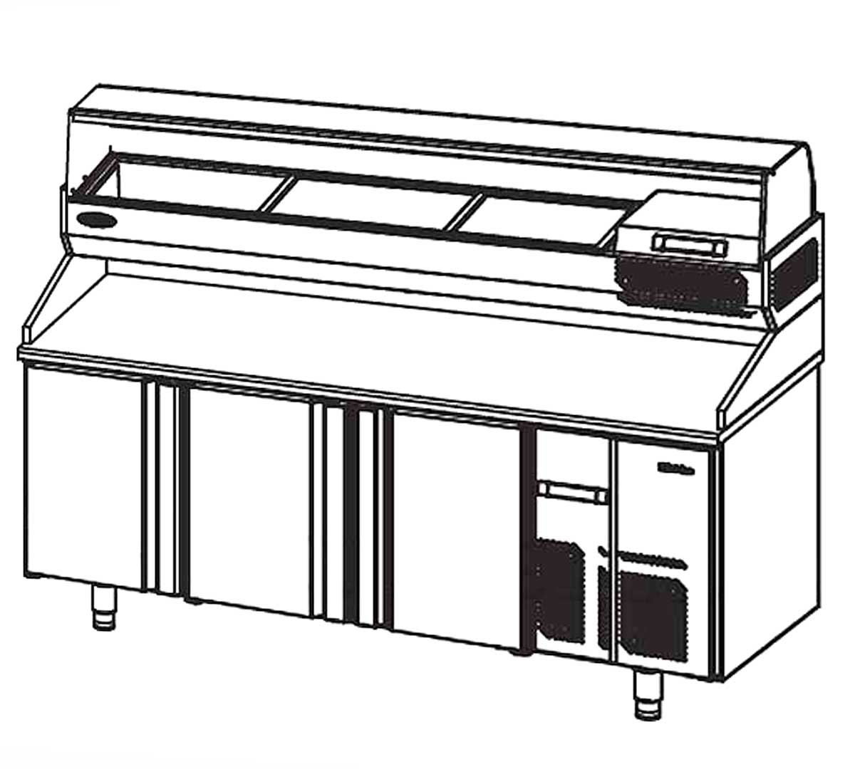 Mesa Refrigerada Serie 700 MPG Pizza INFRICO - 3 Puertas - Capacidad 465 + 54 l