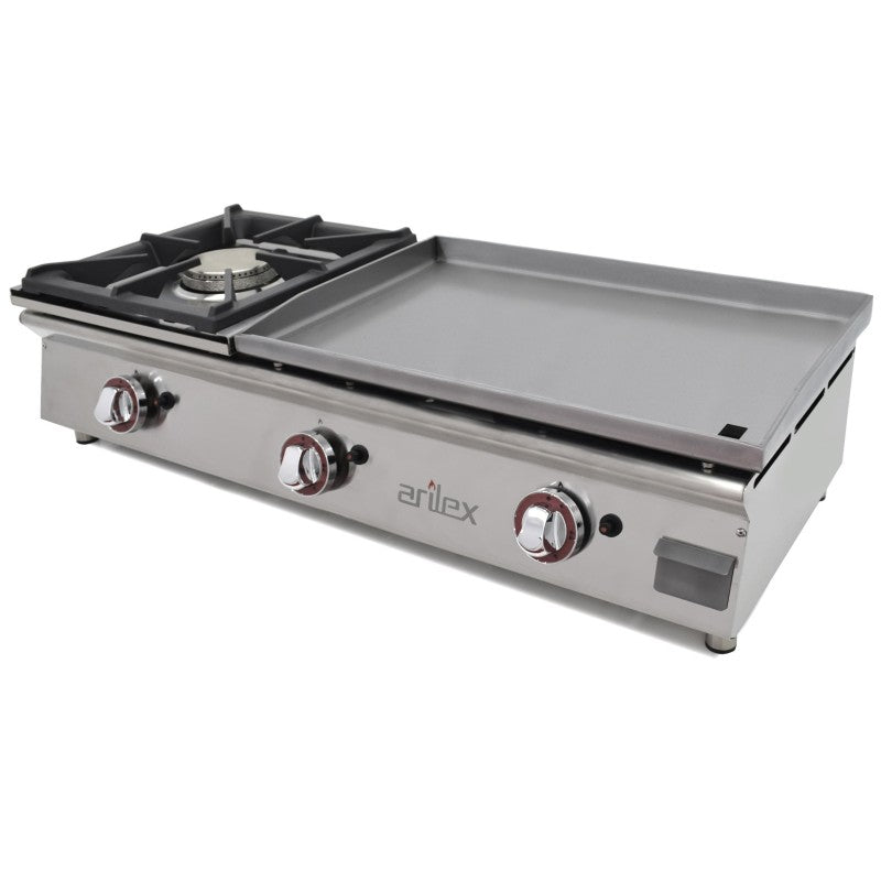 PLANCHA A GAS ARILEX 60 CM EN ACERO 15 MM CON BAÑO CROMO DURO + FOGÓN 6 KW 100PGCF