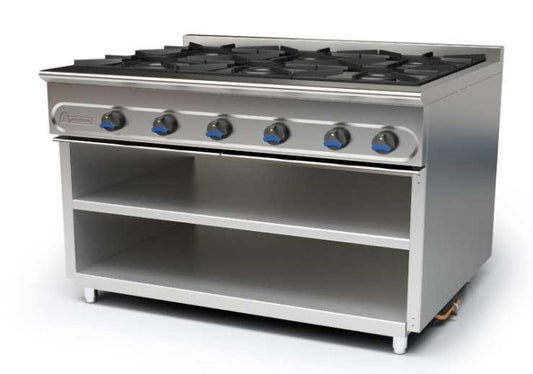 COCINA A GAS CON MUEBLE FONDO 900 - M-1600/6E-COCINA DE 6 FUEGOS SIN HORNO DIMENSIONES:1200X900X850 mm
