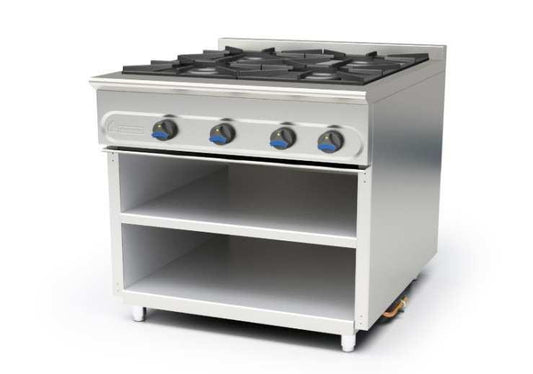 COCINA A GAS CON MUEBLE FONDO 900 - M-900/4EE-COCINA DE 4 FUEGOS SIN HORNO DIMENSIONES: 825X900X850 mm
