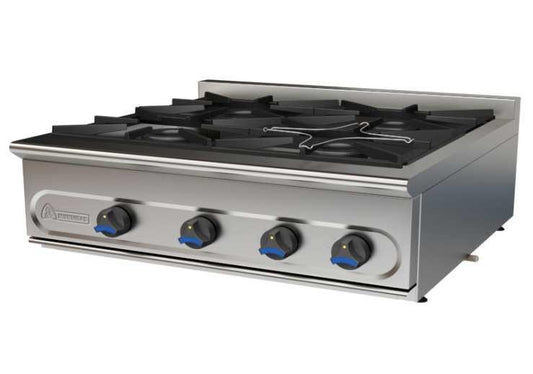 COCINA  A GAS DE SOBREMESA FONDO 750 MUNDIGAS - PM-900/4E-COCINA DE 4 FUEGOS ENCIMERA DIMENSIONES: 825X750X290 mm