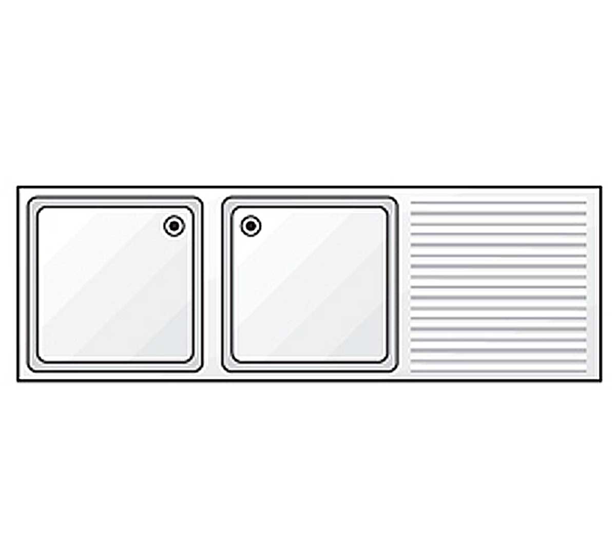 Edenox Fregadero Gama 700 sin Bastidor - EDENOX, 210 x 70 cm Escurridor a la derecha 2 cubas 60 x 50 x 30 cm