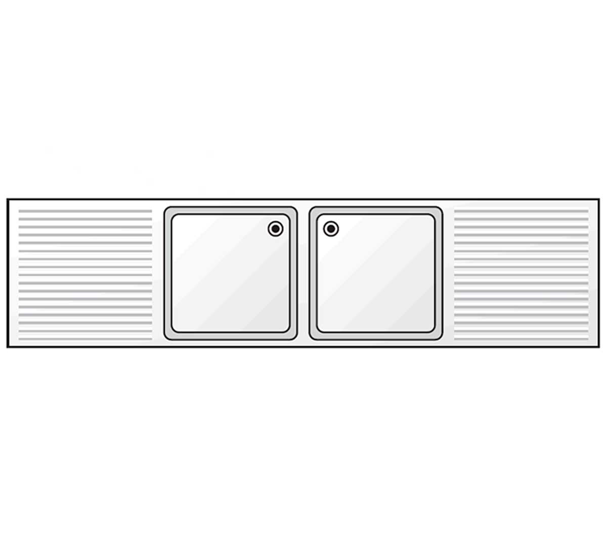 Edenox Fregadero Gama 700 sin Bastidor - EDENOX, 250 x 70 cm 2 escurridores a derecha e izquierda 2 cubas 50 x 50 x 30 cm.