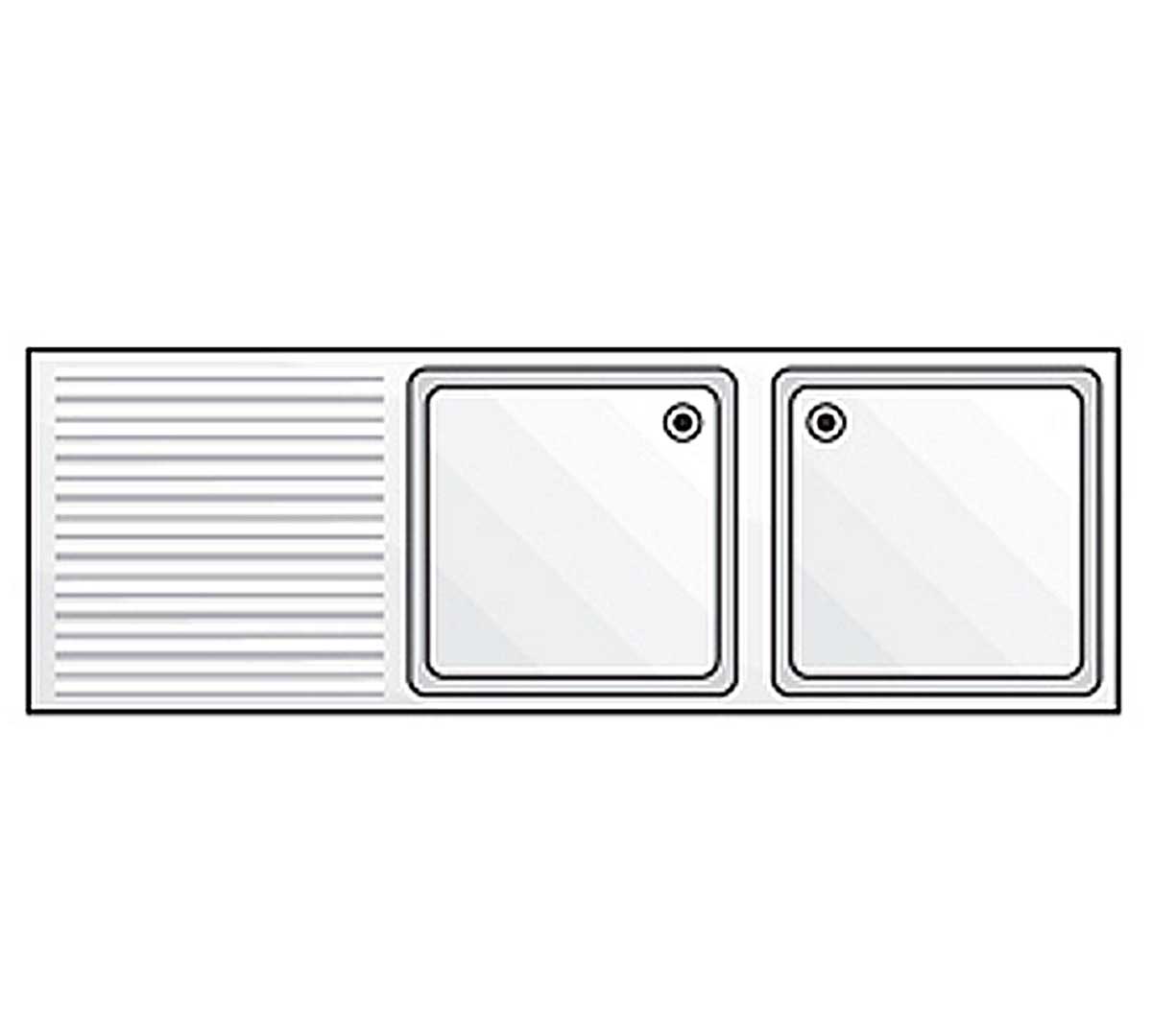 Edenox Fregadero Gama 700 sin Bastidor - EDENOX, 210 x 70 cm Escurridor a la izquierda 2 cubas 60 x 50 x 30 cm