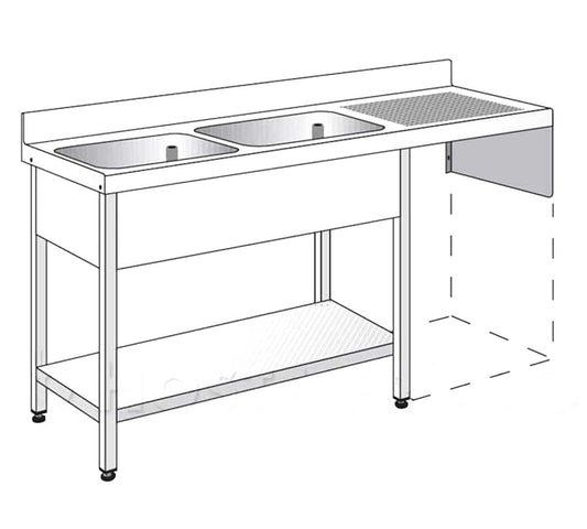 Edenox Fregadero Gama 500 con Estante y Espacio Lavavasos - EDENOX, 135 x 50 x 85,5 cm Escurridor a la izquierda 2 Cubas 34 x 36,5 x 15 cm