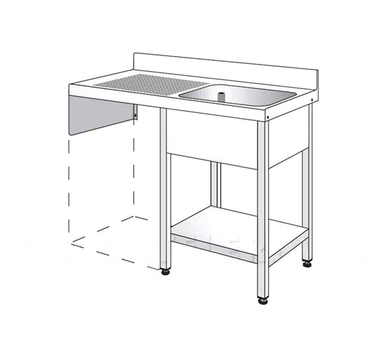 Edenox Fregadero Gama 500 con Estante y Espacio Lavavasos - EDENOX, 100 x 50 x 85,5 cm Escurridor a la derecha 1 Cuba 34 x 36,5 x 15 cm