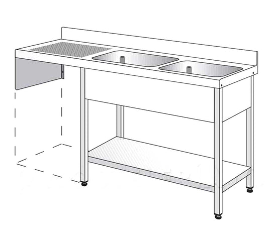 Edenox Fregadero Gama 500 con Estante y Espacio Lavavasos - EDENOX, 135 x 50 x 85,5 cm Escurridor a la derecha 2 Cubas 34 x 36,5 x 15 cm