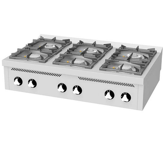 Fainca HR Cocina Serie 750 C Sobremesa Gas - HR, C6F750S - 6 Fogones Potencia 3x8,5 + 3x6,8 kW