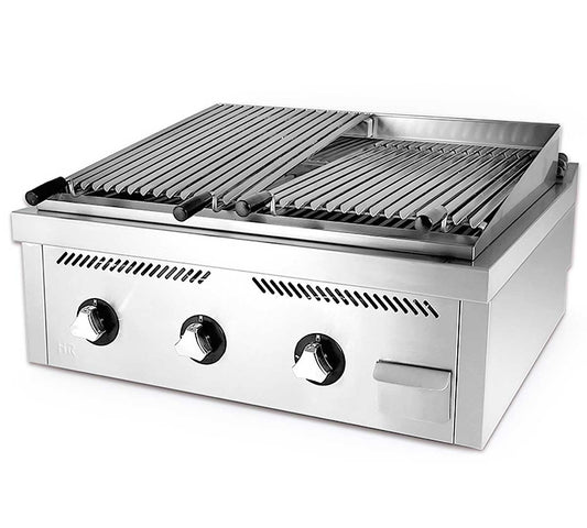 Fainca HR Barbacoa Serie 750 Sobremesa B A Gas - Fondo 75 cm - HR, B7508S - 3 Quemadores Dimensiones 80 x 75 x 41cm
