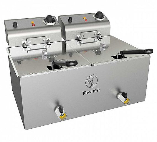 Freidoras Movilfrit FA Dobles y Simples - Capacidad: FA10+10 Cesta: 210x235x110mm Potencia: 4+4kw Medidas: 530x425x225mm Peso: 13 kg