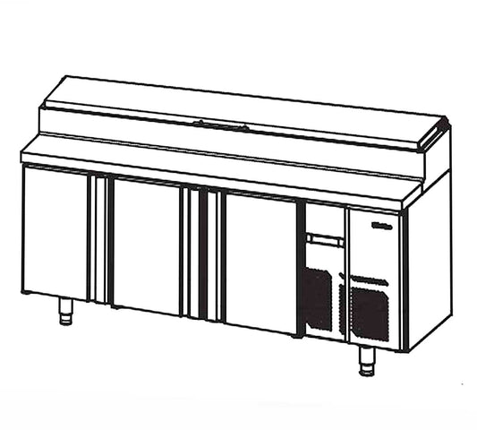 Mesa Refrigerada Central CR Pastelería Serie 800 - 4 Puertas 275,2 x 80 x 85 cm, MR 2750 CR - Capacidad 850 litros