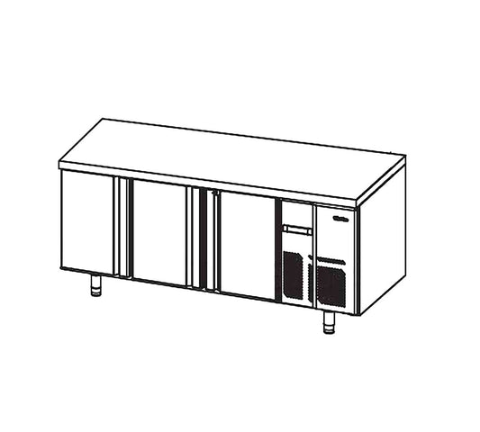 Mesa Refrigerada Central MR Pastelería Serie 800 - 3 Puertas - Dimensiones 218,5 x 80 x 85 cm